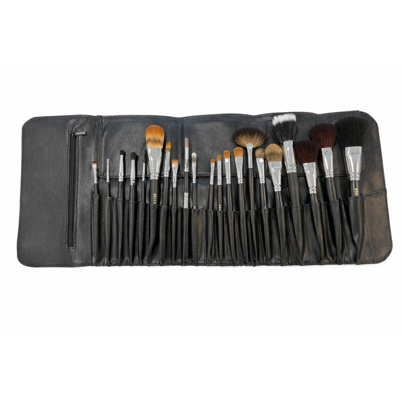 Erdesa profesionalių kosmetinių teptukų rinkinys su ekologiškos odos dėklu 9010